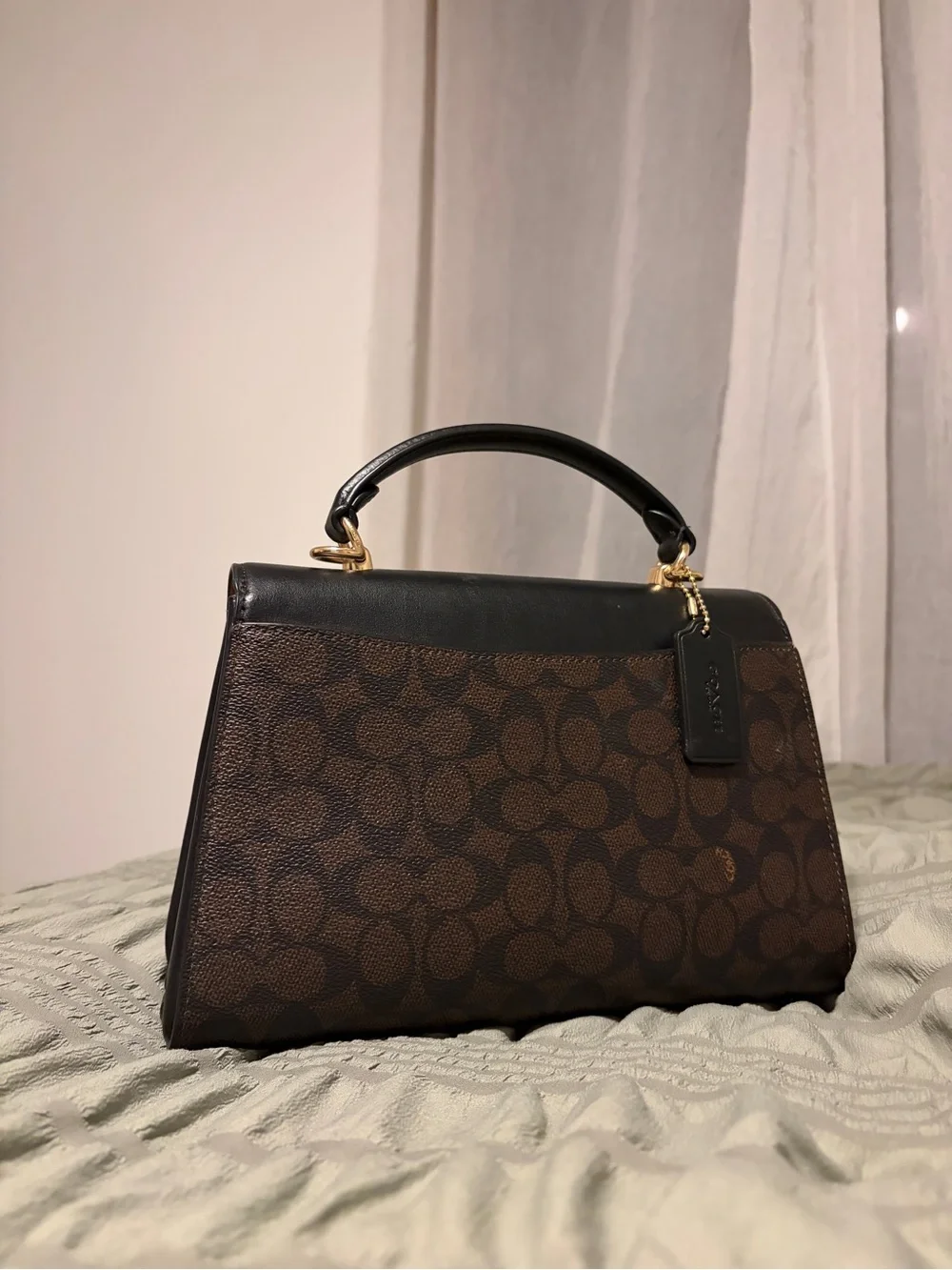 Coach Black & Brown Signature Top-Handle Satchel with Gold Hardware